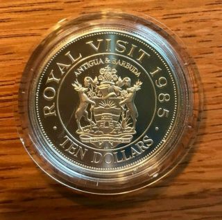 Antigua And Barbuda Royal Visit Commemorative Silver Proof Ten Dollar Coin 1985