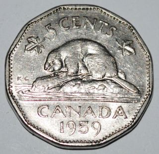 Canada 1959 5 Cents Elizabeth Ii Canadian Nickel Five Cent