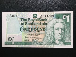 The Royal Bank Of Scotland 1989 £1 One Pound Banknote Unc S/n A77 074639