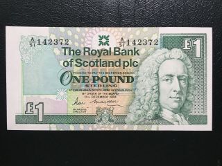 The Royal Bank Of Scotland 1988 £1 One Pound Banknote Unc S/n A51 142372