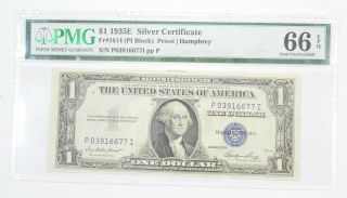 $1 1935 - E Silver Certificate Pmg 66 Epq Gem,  Fr 1614 (pi Block) 283