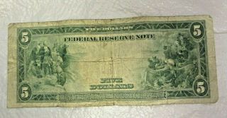 1914 $5 Five DOLLAR LARGE Size Federal Reserve NOTE 3 - C Horse Blanket (H) 2