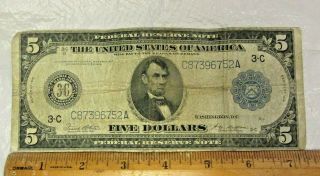 1914 $5 Five DOLLAR LARGE Size Federal Reserve NOTE 3 - C Horse Blanket (H) 4