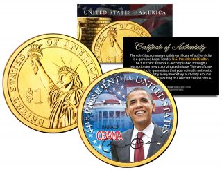 Barack Obama 44th President Presidential $1 Dollar U.  S.  Coin 24k Gold Plated