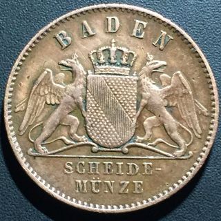 Old Foreign World Coin: 1869 German States Baden 1 Kreuzer