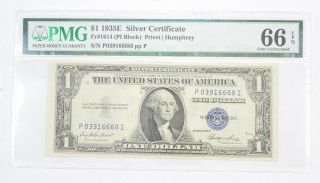 $1 1935 - E Silver Certificate Pmg 66 Epq Gem,  Fr 1614 (pi Block) 300