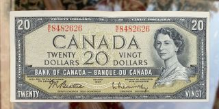 Bank Of Canada 1954 $20 Dollar Banknote Beattie Rasminsky M/e 8482626 Off - Centr
