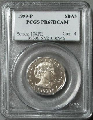 1999 P Sba $1 Susan B Anthony Dollar Pcgs Proof 67 Dcam Pr 67