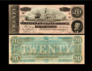 Vtg 1864 $20 U.  S.  Civil War Currency Note Csa Capitol Nashville T - 67 Vf/xf