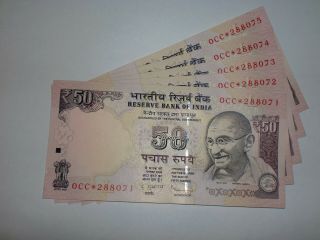 India Paper Money - 5,  5 " Mg " Notes - Old&new - " Star Series " - Rs.  50/ - 2012&2017 Eab