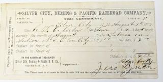1883 Silver City,  Deming & Pacific Railroad Co Silver City Nm Laborer Time Cert
