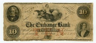 1853 $10 The Exchange Bank Of Columbia,  South Carolina Note