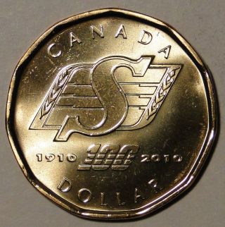 Bu Canada Saskatchewan Roughriders 1910 - 2010 1 Dollar Loonie Coin From Roll