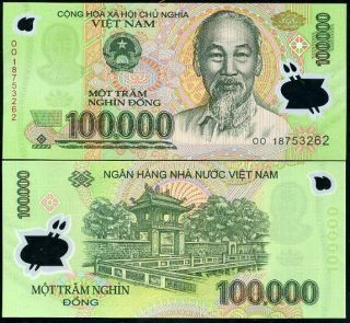 Vietnam 100,  000 100000 Dong 2018 P 122 Polymer Replacement Oo Prefix Unc