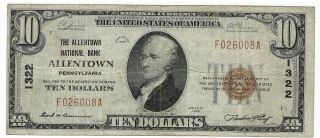 $10.  00 National Bank Note,  First National Bank Of Allentown,  Pa