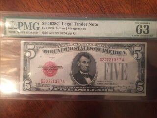 1928c $5 U.  S.  Note Ga Block - Pmg 63 Epq