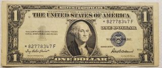1935 - F $1.  00 Star Note Silver Certificate Blue Seal One Dollar Bill -