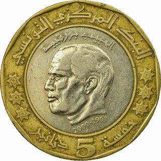 [ 687420] Coin,  Tunisia,  5 Dinars,  2002/ah1423,  Paris,  Ef (40 - 45),  Bi - Metallic