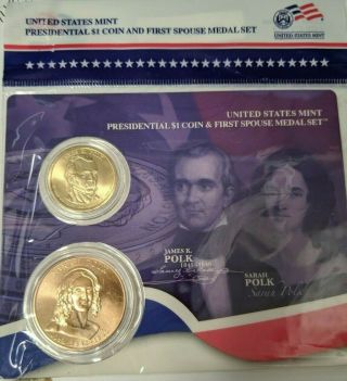 2009 James K.  Polk Presidential $1 Coin & First Spouse Medal Set Us