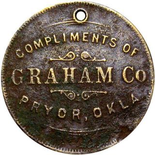 Pre 1933 Pryor Oklahoma Good Luck Swastika Token Graham Co