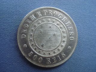 1889 Brazil - 500 Réis - Silver Coin - 77622 5