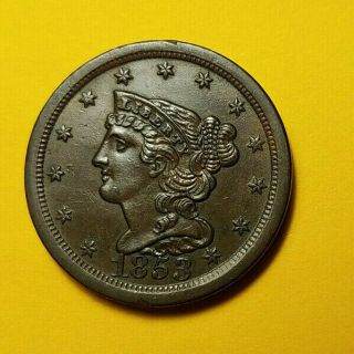 1853 Braided Hair Half Cent Unc