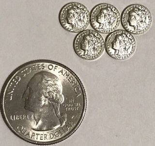 5 Miniature Morgan Silver Dollar 1878 Mini Token Jewelry Craft Art Doll