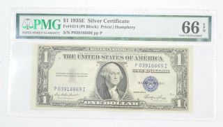 $1 1935 - E Silver Certificate Pmg 66 Epq Gem,  Fr 1614 (pi Block) 301