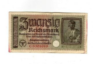 Xxx - Rare 20 Reichsmark 3 Reich Nazi Banknote Ww Ii Ok C Swastika