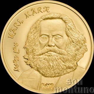 Karl Marx 24k Gold Coin - 1/2 Gram 14mm - 2019 Mongolia 1000 Togrog Only 5000