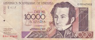 10 000 Bolivares Very Fine Banknote From Venezuela 2004 Pick - 85