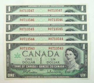 5 Consecutive No.  Canada 1867 - 1967 Centennial Of Canadian Confederation $1.  00