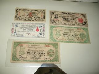 1942 Philippines National Bank Ww2 Money Bank Notes - 20 Pesos/10/5/1 Amounts
