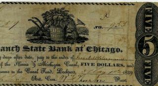 $5 " Chicago Bank " (rare) $5 " Chicago Bank " (lockport) 1800 