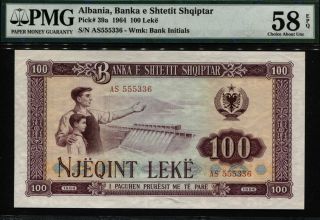Tt Pk 39a 1964 Albania - Banka E Shtetit Shqiptar 100 Leke Pmg 58 Epq