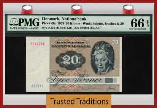Tt Pk 49a 1979 Denmark Nationalbank 20 Kroner " P.  Tutein " Pmg 66 Epq Gem Unc