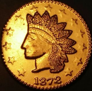 1872 California Gold 1/2.  Indian/wreath.  Gem Bu Gilt Brass Token/charm/coin/bar.