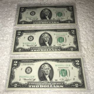 1976 York Uncirculated Two Dollar Bill Crisp $2 Sequential 3 Notes Rare New$
