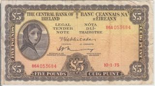 Ireland Banknote P65c - 3684 5 Pounds 10.  1.  75 Pfx 86a,  F We Combine