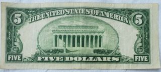 1934 - D $5.  00 Silver Certificate Blue Seal Note Five Dollar Bill - 2