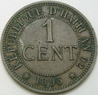 Haiti 1 Centime 1895 - Bronze - Vf/xf - 2595