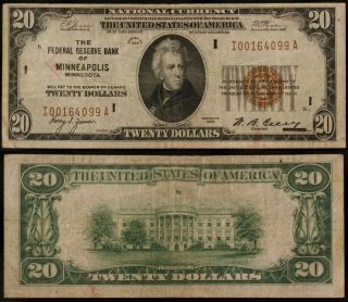 1929 $20 Federal Reserve Bank Note - Federal Reserve Bank Of Minneapolis - F - 187