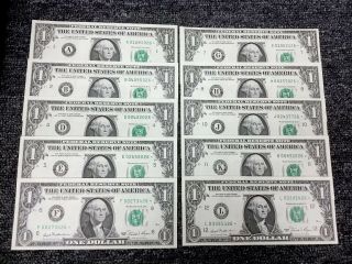 1981 $1 Federal Reserve Star Notes Partial District Set - 10 Unc.  Star Notes