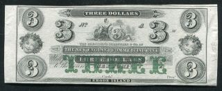 1800’s $3 The England Commercial Bank Newport,  Ri Obsolete Remainder Unc
