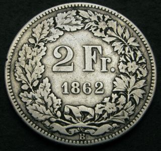 Switzerland 2 Francs 1862 B - Silver - 2446