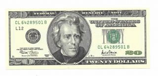 2001 $20 San Francisco Federal Reserve Note Crisp & Uncirculated Banknote 1 Of 2