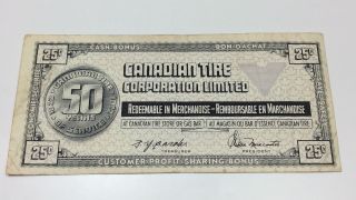 1972 Canadian Tire 25 Cents Ctc - S2d Circulated Money 50 Years Banknote E065