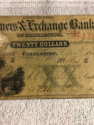 1833 $20 THE FARMERS & EXCHANGE BANK OF CHARLESTON,  SC OBSOLETE NOTE 4