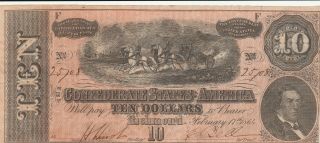 1864 Civil War Confederate States Richmond $10 Dollar Large Note