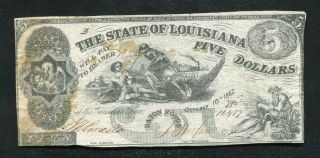 1862 $5 The State Of Louisiana Baton Rouge,  La Obsolete Banknote
